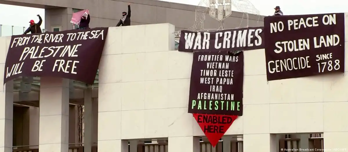 Pro-Palestinian protesters scale Australian parliament roof