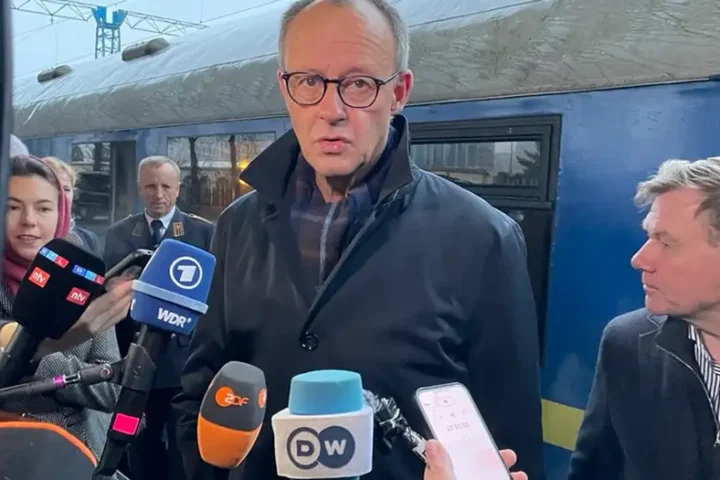 German Chancellor-hopeful Friedrich Merz arrives in Kyiv