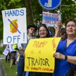 Democrats Abroad protest against Trump at US embassy in Brussels