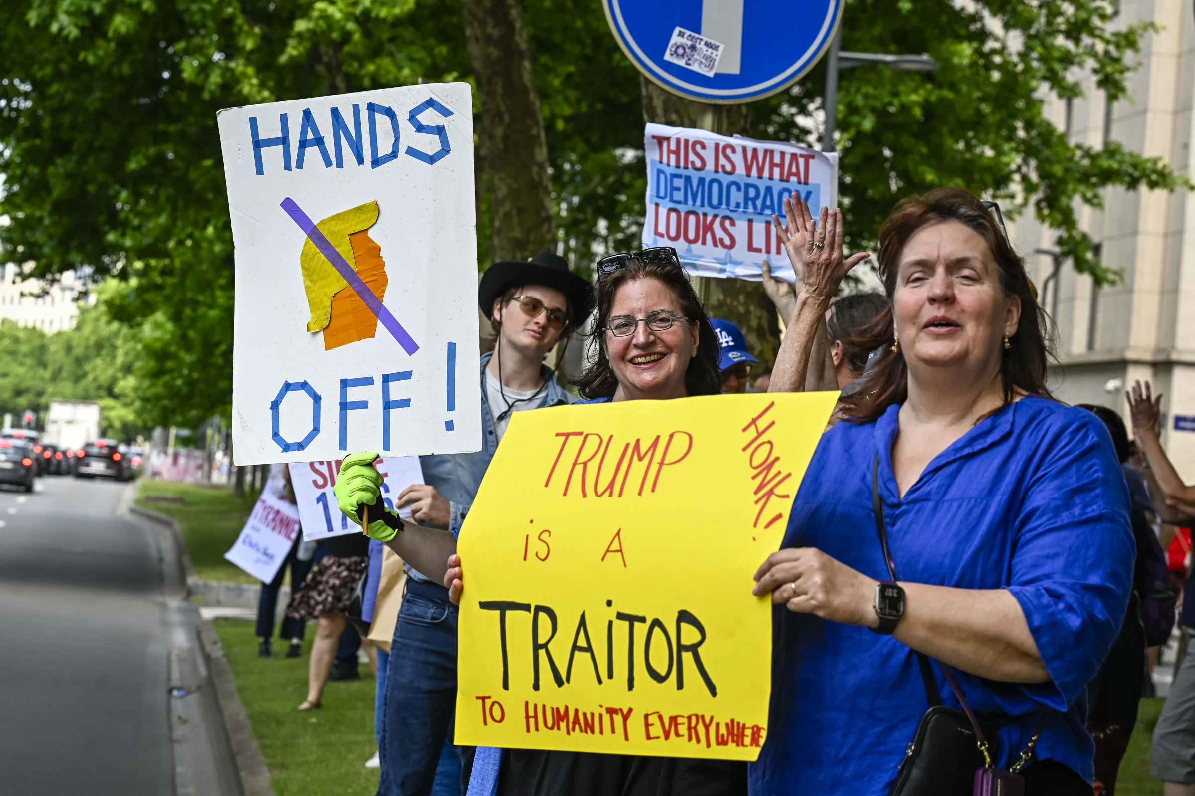 Democrats Abroad protest against Trump at US embassy in Brussels