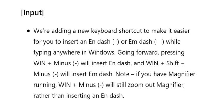 Microsoft introduces improved keyboard shortcut for em dash in Windows 11