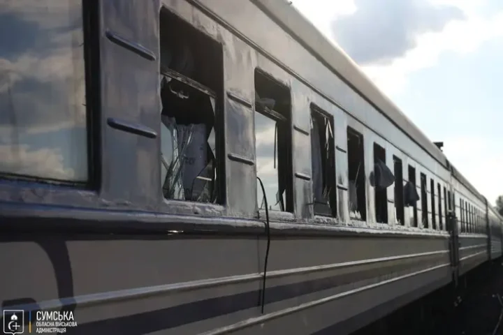 Russian forces drone strike railway station in Sumy, damaging train
